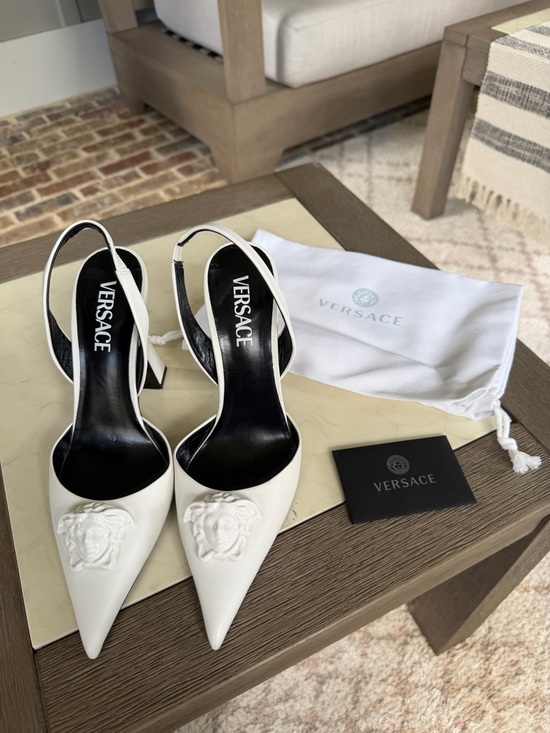 Versace Shoes - Versace White Le Medusa Slingback Pumps